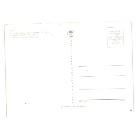 Nysa Church St Jakub XV XIX W Neogothic Porch Main Nave Postcard Poland Tourism - Picture 2 of 2